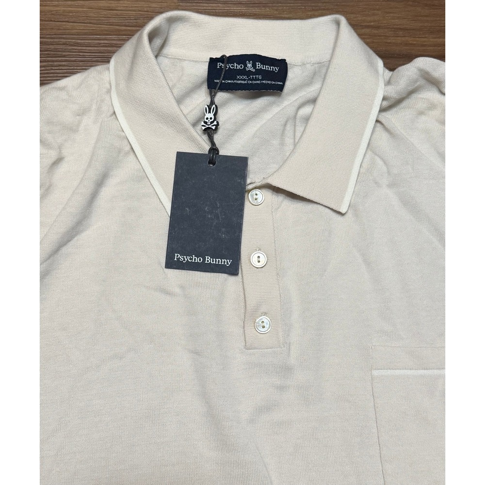 Psycho Bunny Longford Fine Knit SS Polo Natural Linen Cotton Beige Sz 3XL - Picture 6 of 12